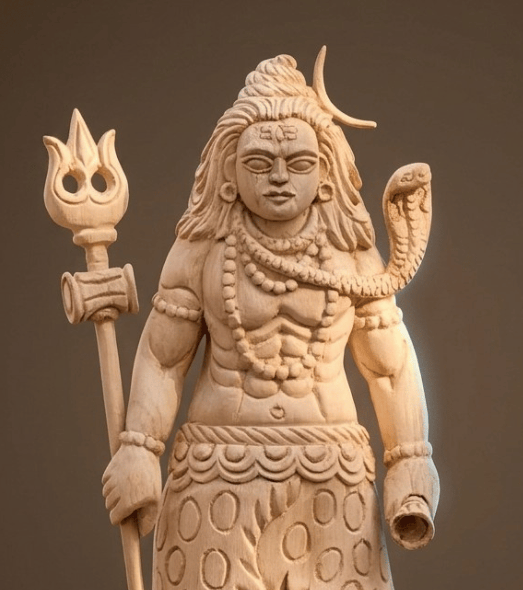 Handcrafted Wooden Lord Shiva Idol – Detailed Mahadev Sculpture (1 ft, Pure Wood, Fully Hand-Carved)