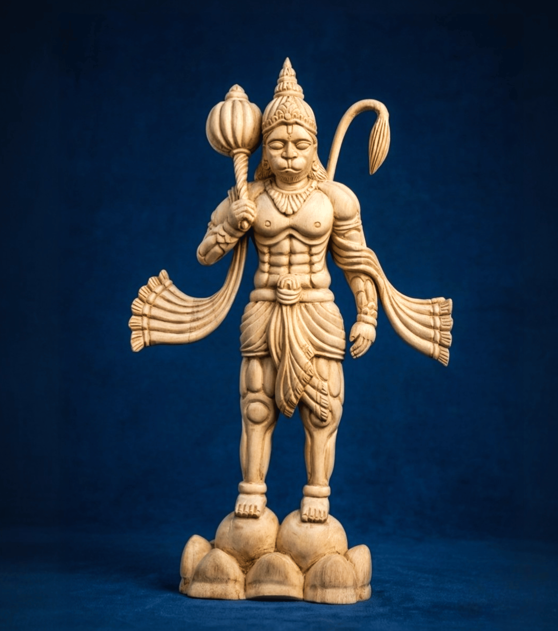 Handcrafted Wooden Hanuman Ji Idol Premium Bajrang Bali Sculpture Hand Carved Pure Wood 1.5 ft Spiritual Decor