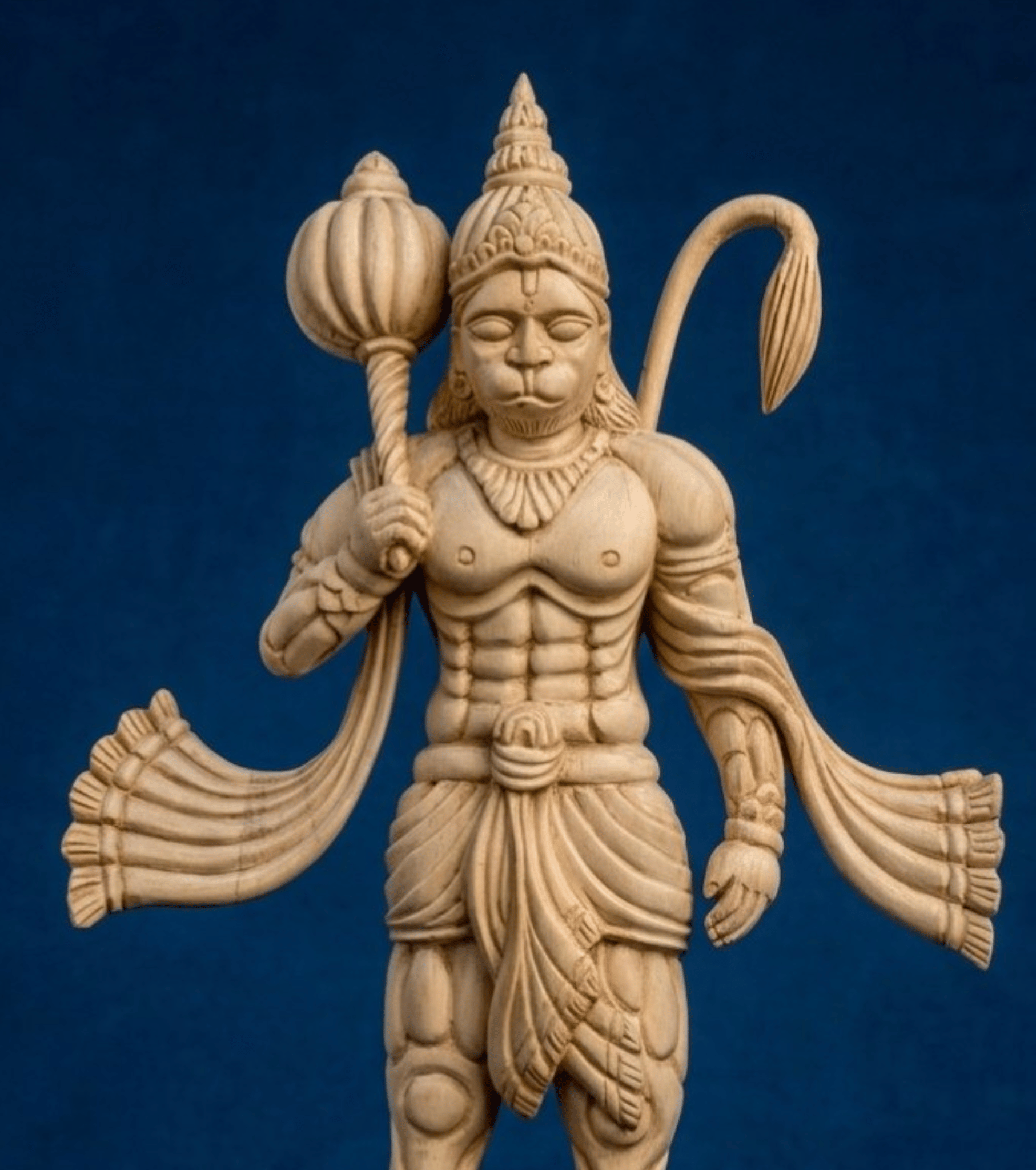 Handcrafted Wooden Hanuman Ji Idol Premium Bajrang Bali Sculpture Hand Carved Pure Wood 1.5 ft Spiritual Decor