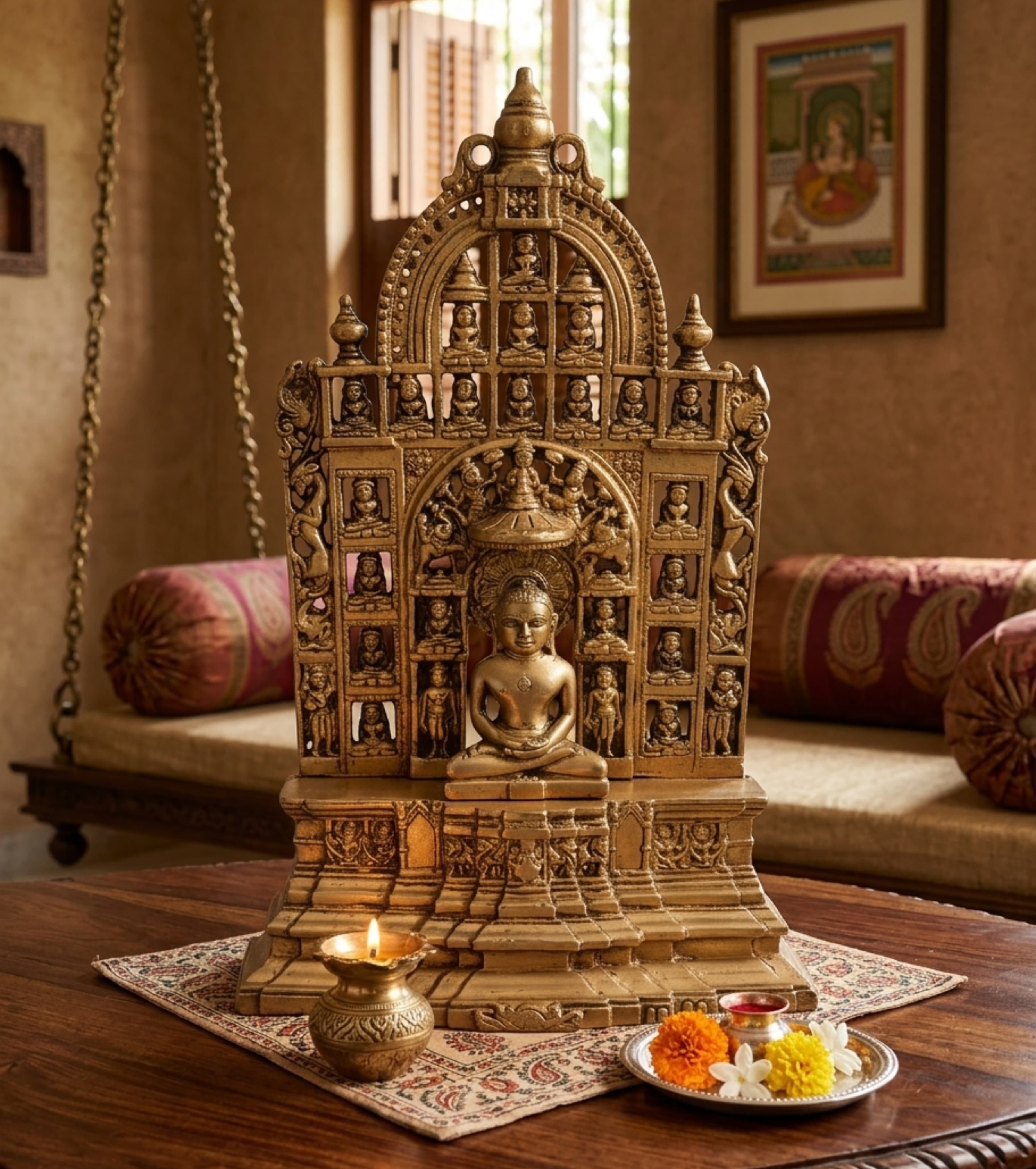 Premium Handcrafted Dokra Jain Tirthankara Chaubisi Shrine Sculpture – 12" Heritage Idol | Indi Temptation