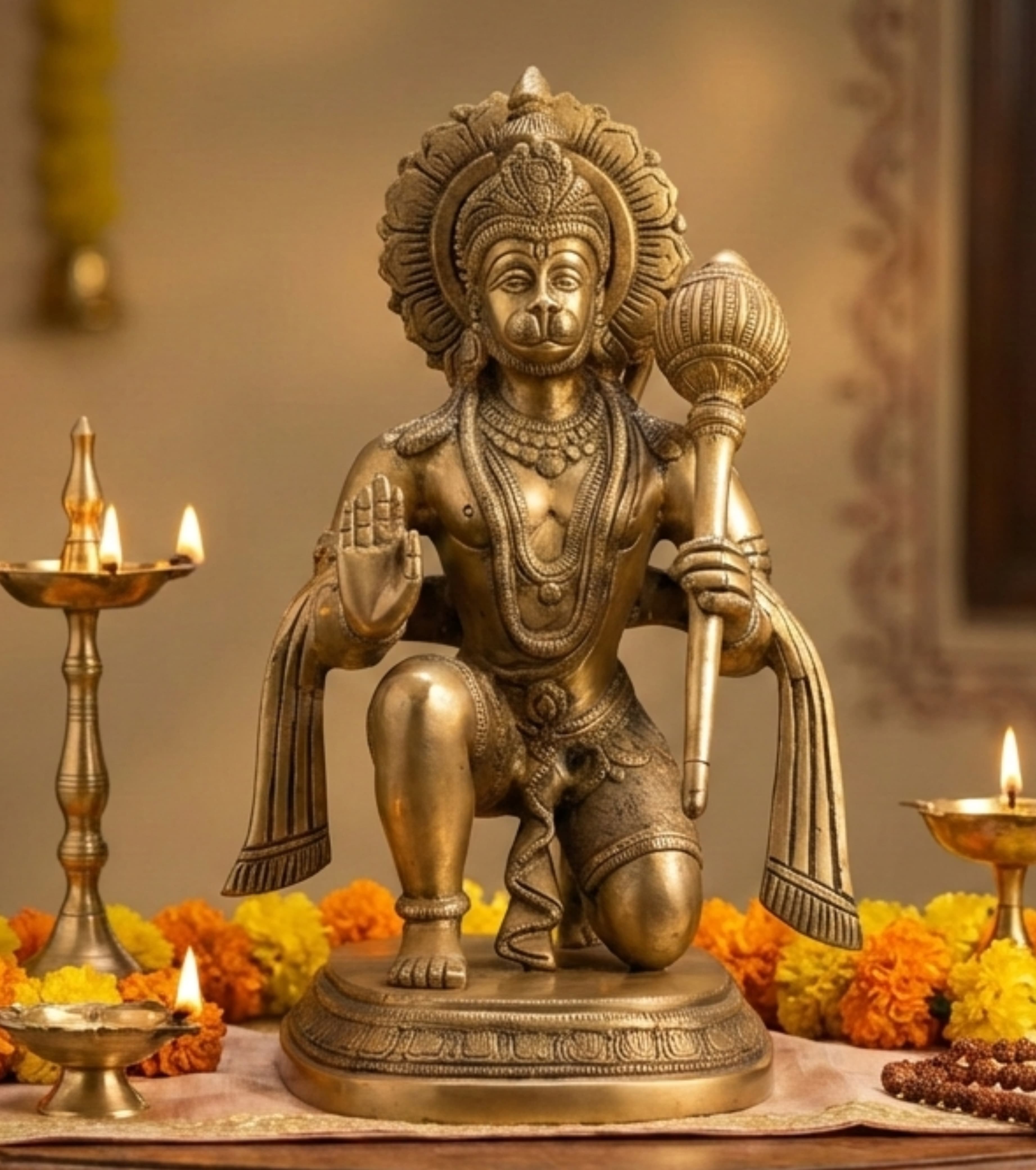 Premium Handcrafted Dokra Kneeling Hanuman (Bajrangbali) Sculpture – 11" Heritage Idol | Indi Temptation