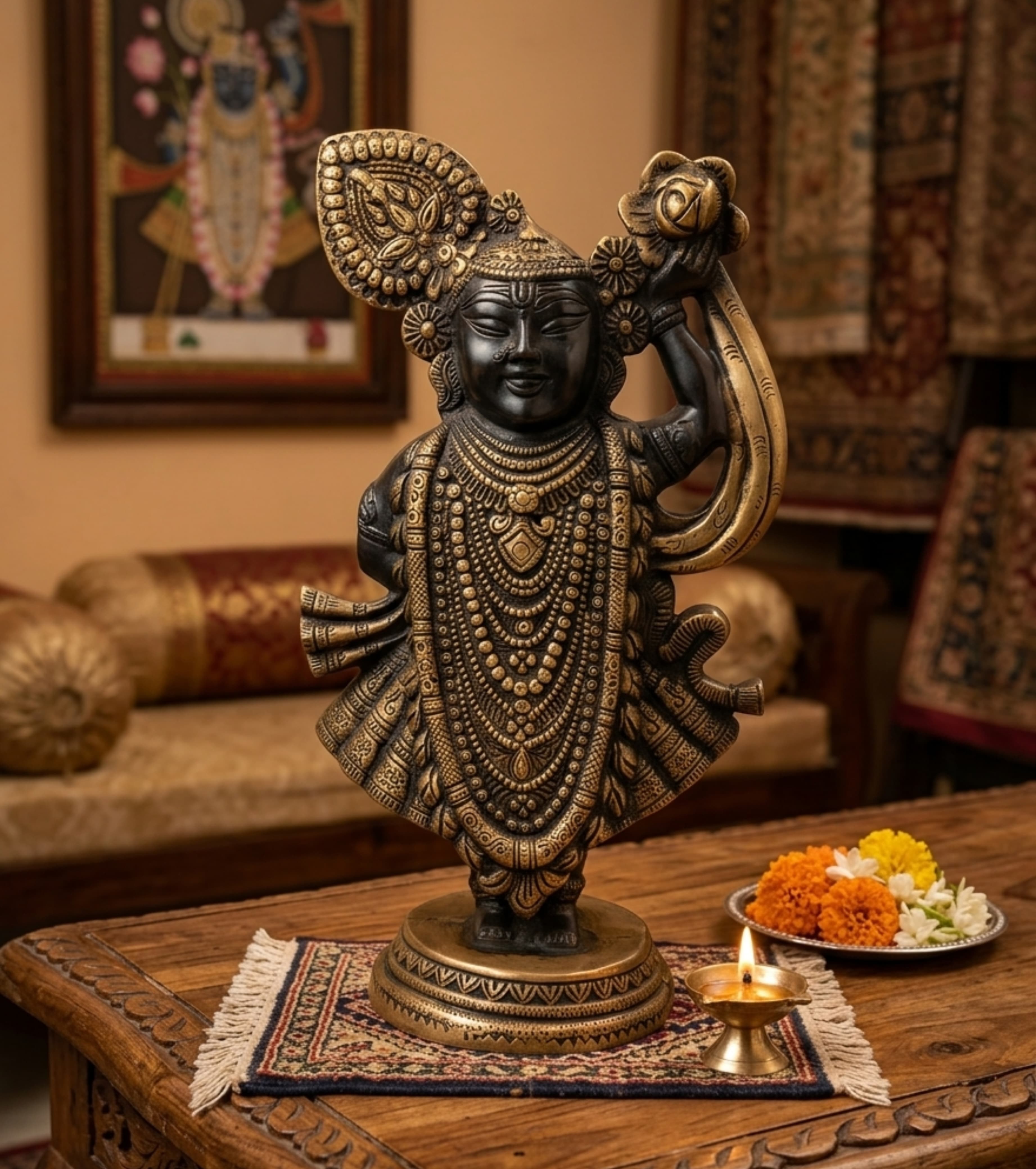 Premium Handcrafted Dokra Shrinathji (Lord Krishna) Sculpture – 12" Heritage Idol | Indi Temptation