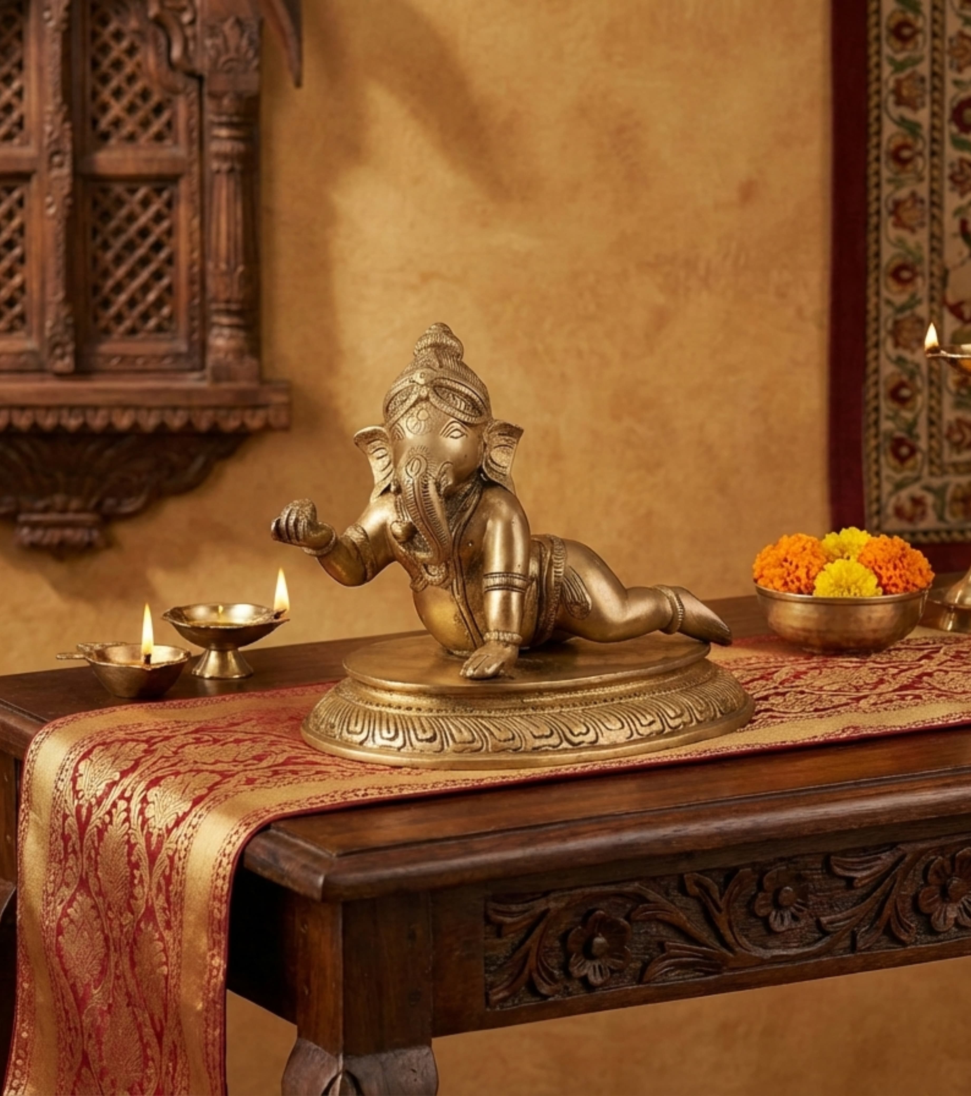 Premium Handcrafted Dokra Crawling Baby Ganesha (Bala Ganesha) Sculpture – 6" Heritage Idol | Indi Temptation