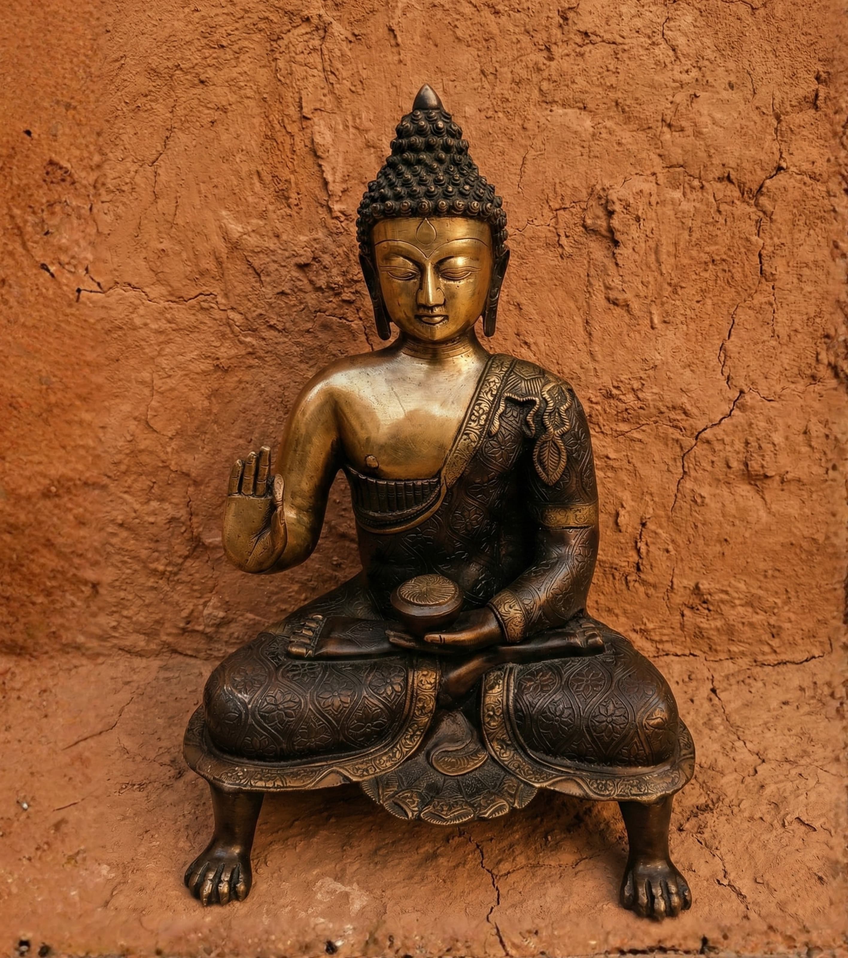 Premium Handcrafted Dokra Meditating Buddha on Elevated Pedestal – 20" Heritage Masterpiece | Indi Temptation