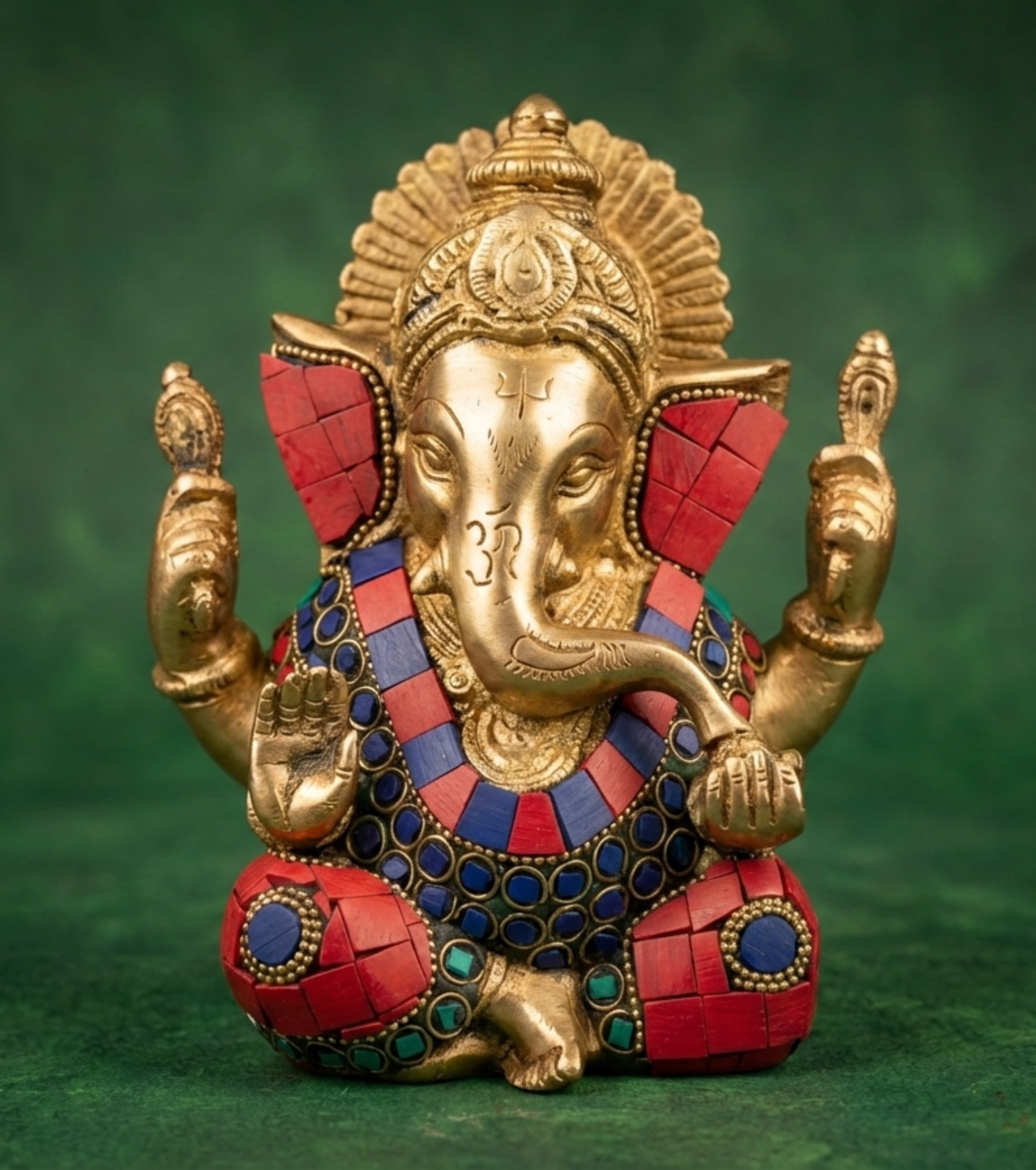 Premium Handcrafted Dokra Seated Ganesha with Vibrant Stone Inlay – 6" Heritage Idol | Indi Temptation