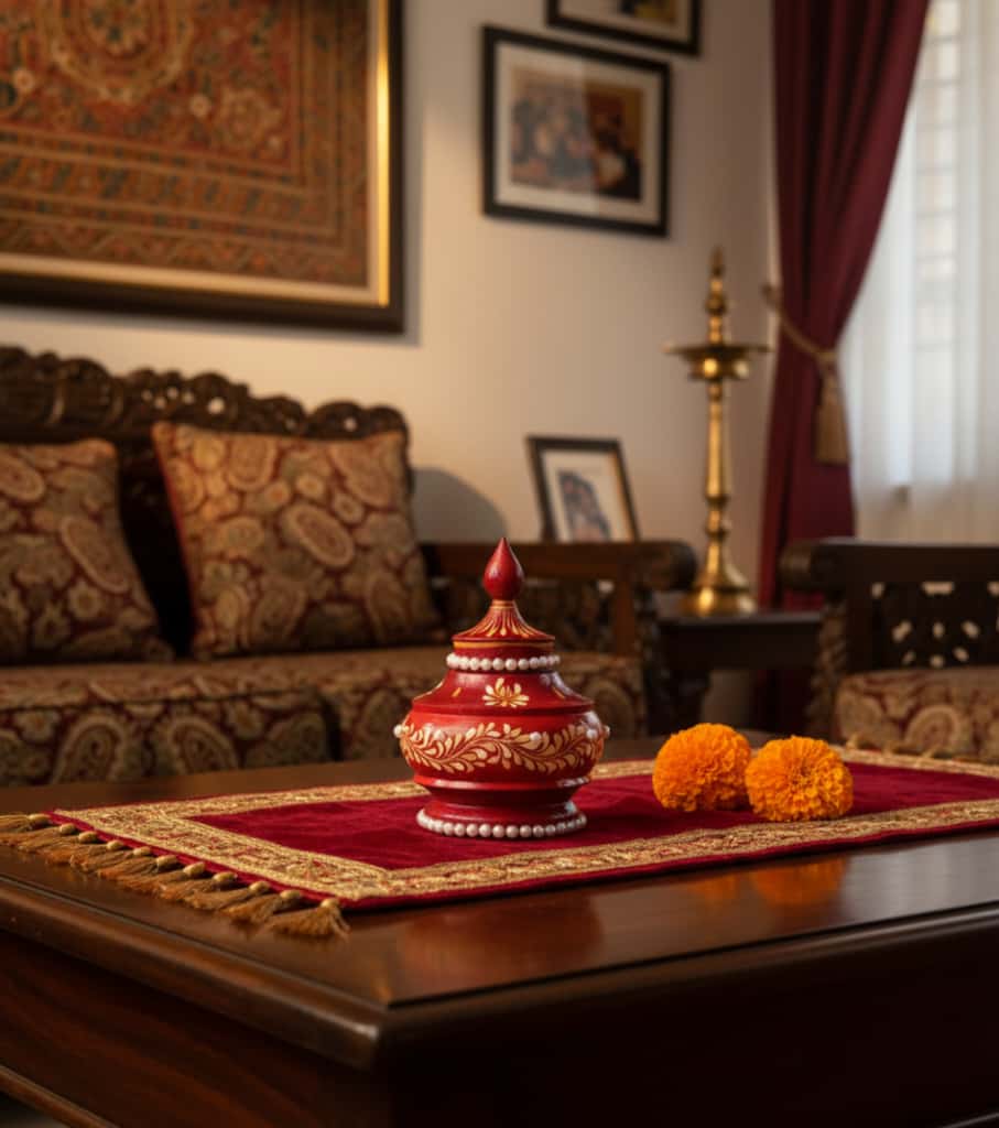 Premium Bridal Pearl-Embellished Wooden Sindoor Dani – 4" Hand-Painted Bengali Wedding Vermillion Box | Indi Temptation
