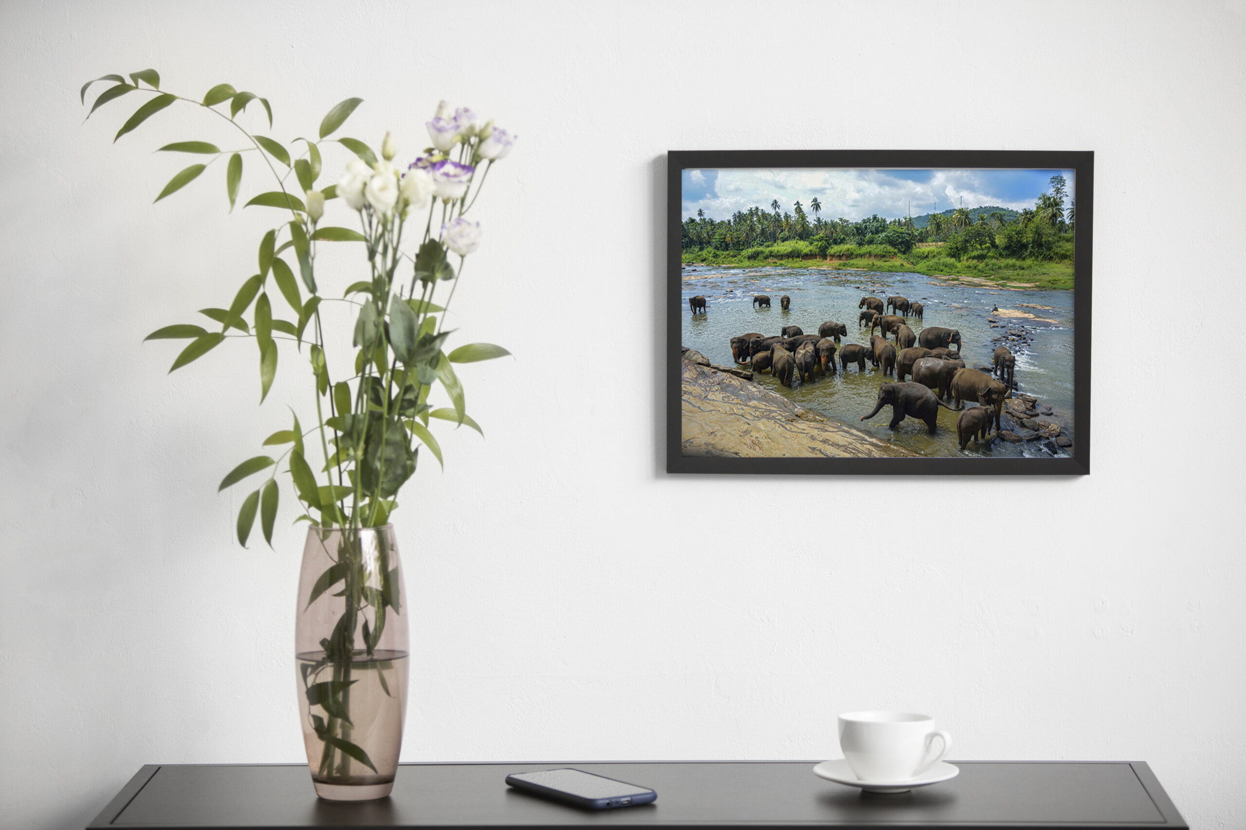 Premium Wildlife Photography – Bathing Together: Elephants of Pinnawala by Sayantan Sengupta (8"x12") | Indi Temptation