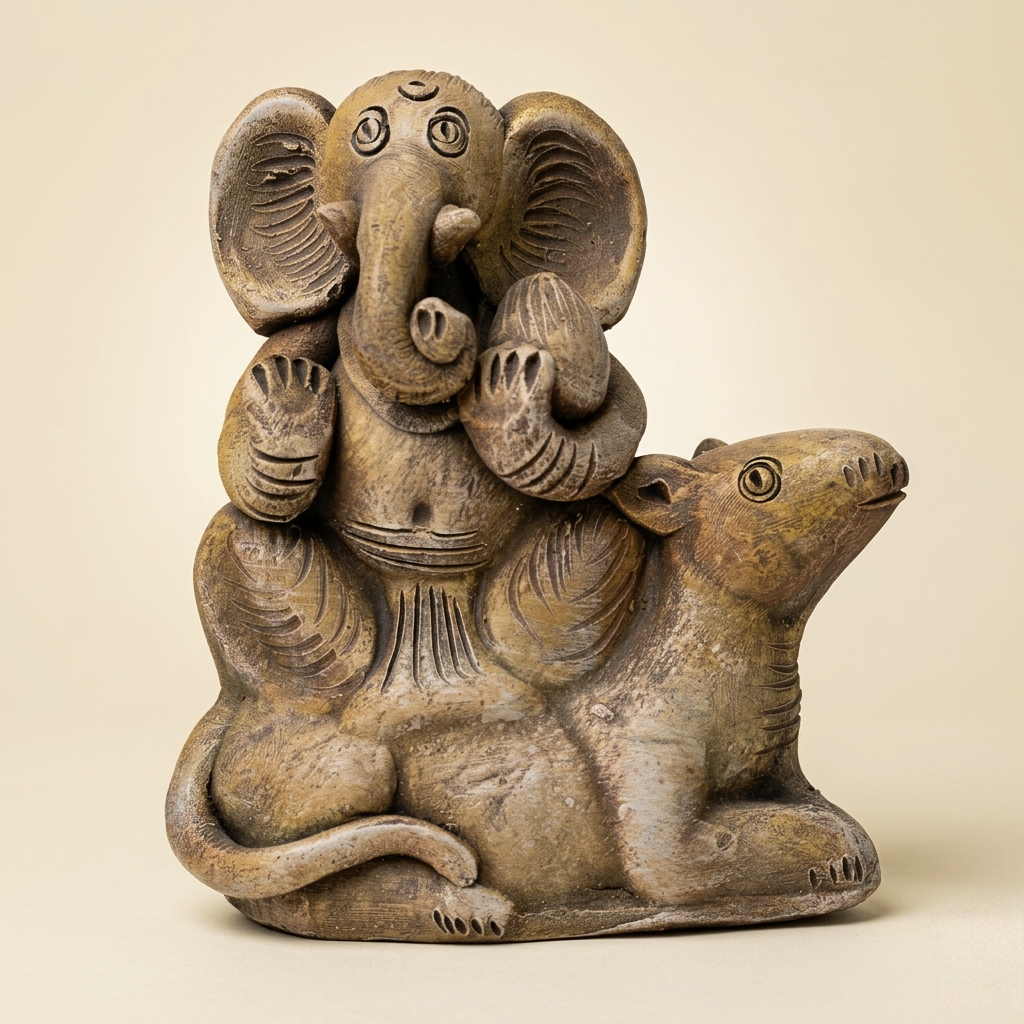 Handcrafted Terracotta Ganesha with Mushakraj (50 pcs)(For Bulk Enquiry Please contact @8100384587