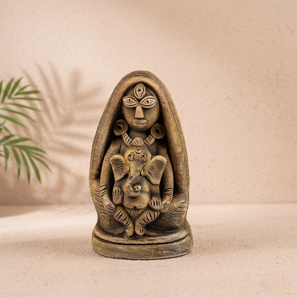 Handcrafted Terracotta Maa Durga with Ganesha Idol (MOQ 50pcs)(For Bulk enquiry, please contact @8100384587