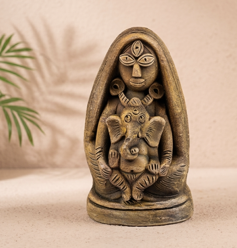 Handcrafted Terracotta Maa Durga with Ganesha Idol (MOQ 50pcs)(For Bulk enquiry, please contact @8100384587