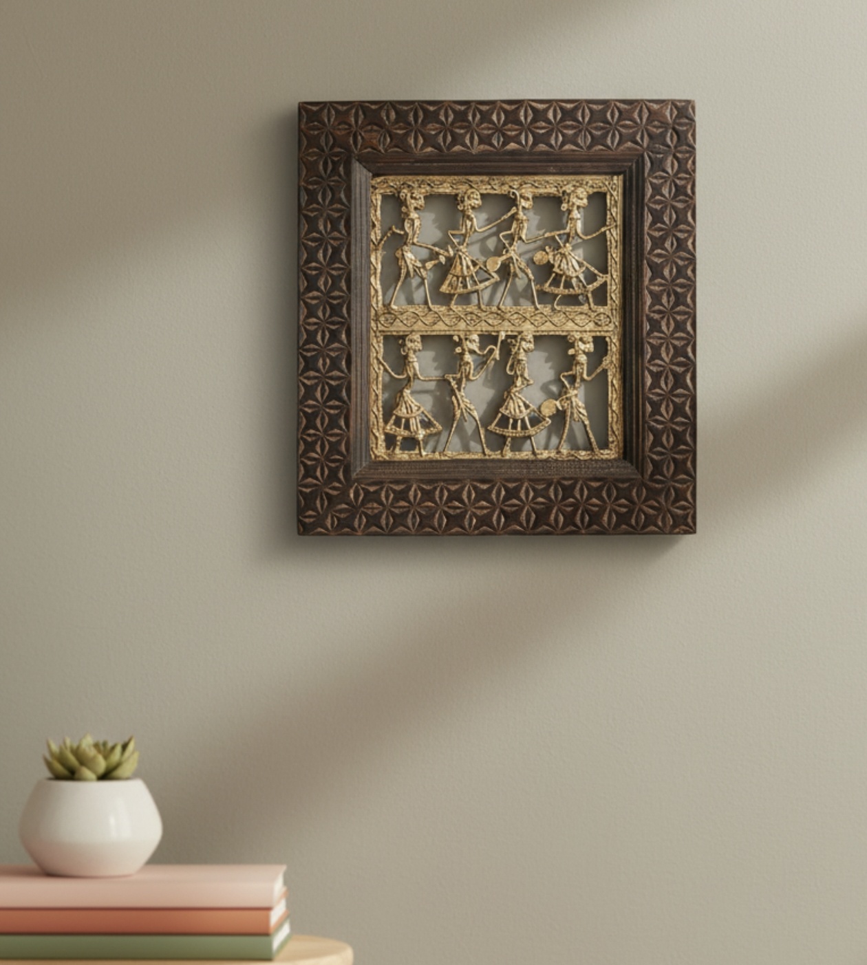 Handcrafted Dokra Tribal Dance Wooden Frame (11 x 12 inches | 50 pcs)