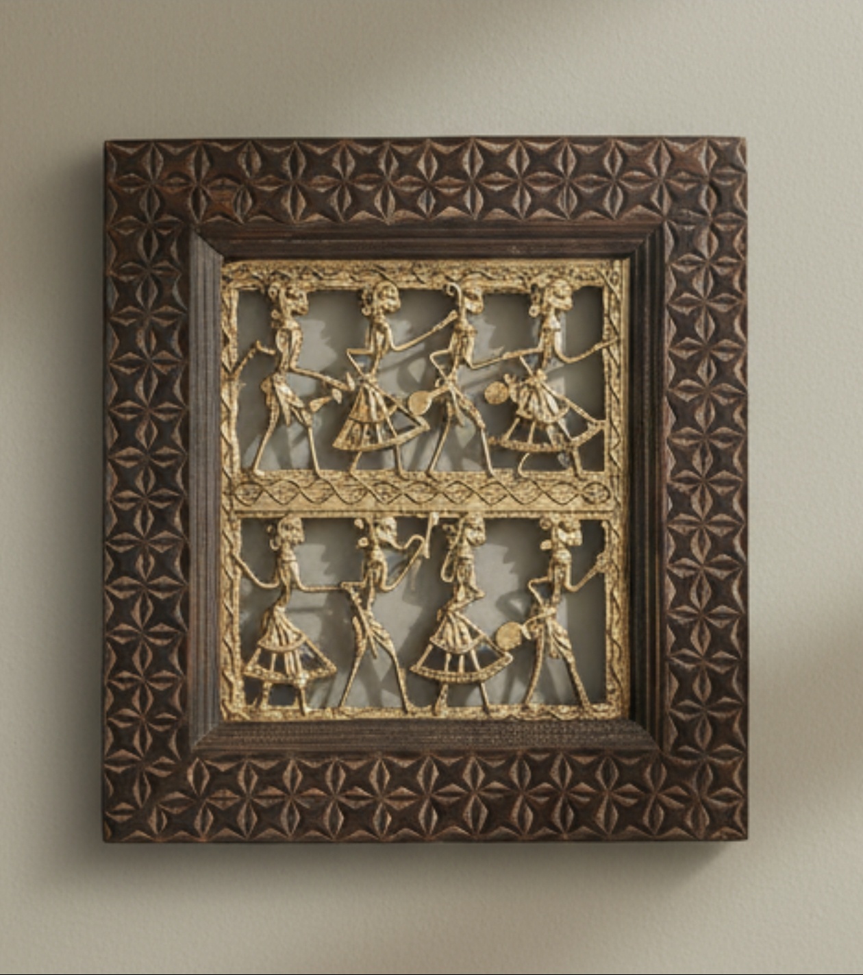 Handcrafted Dokra Tribal Dance Wooden Frame (11 x 12 inches | 50 pcs)