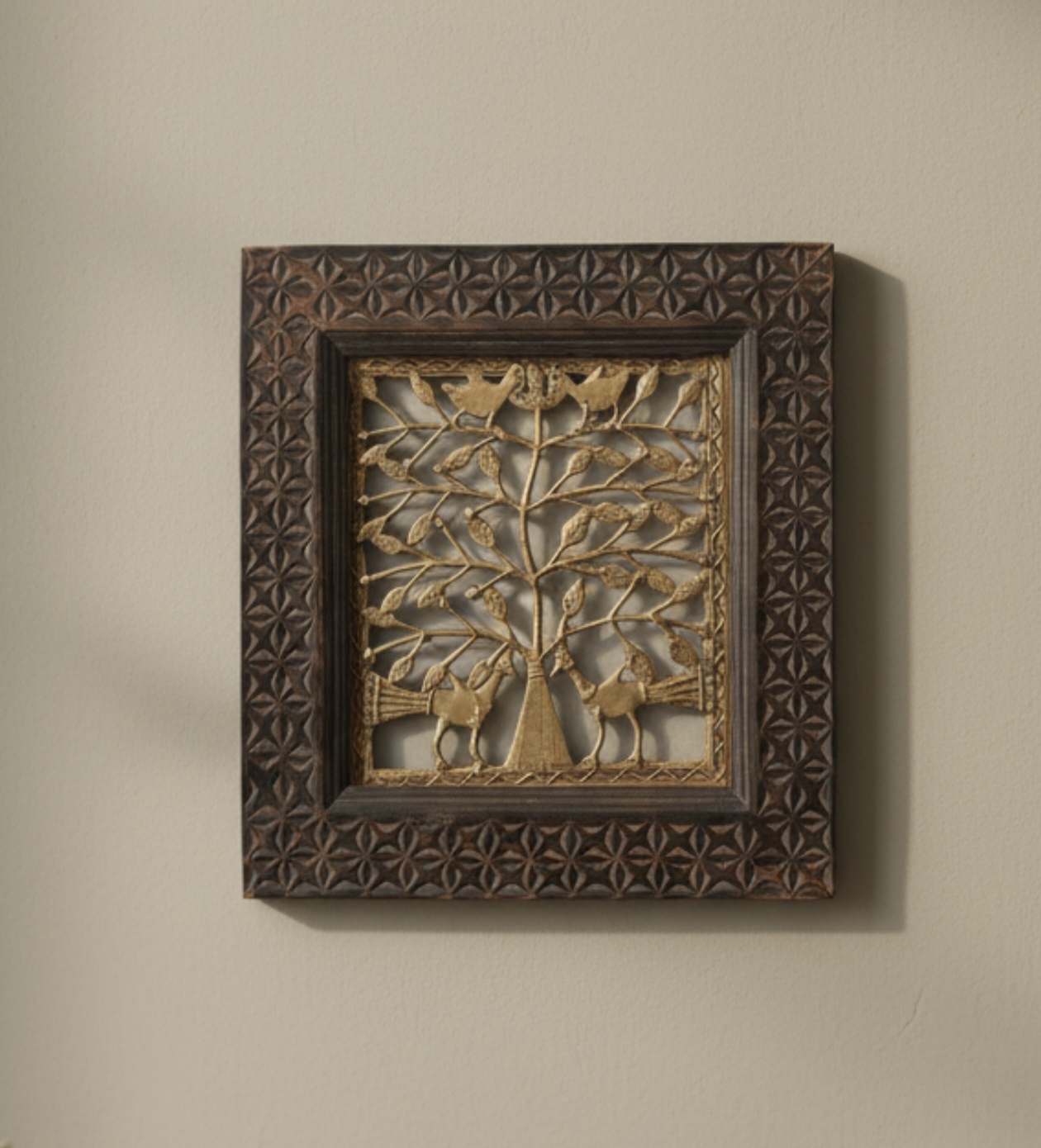 Handcrafted Dokra Tree of Life Wooden Frame (11 x 12 inches | MOQ 50 pcs)(For Bulk enquiry, Please contact @8100384587)