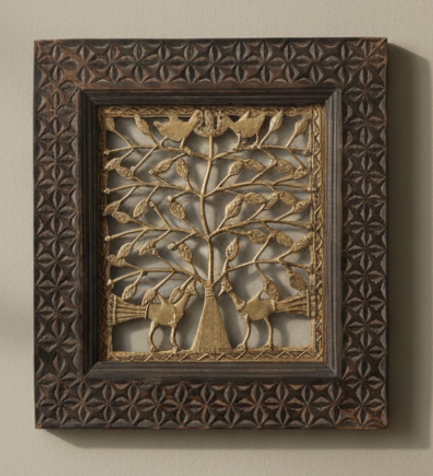 Handcrafted Dokra Tree of Life Wooden Frame (11 x 12 inches | MOQ 50 pcs)(For Bulk enquiry, Please contact @8100384587)