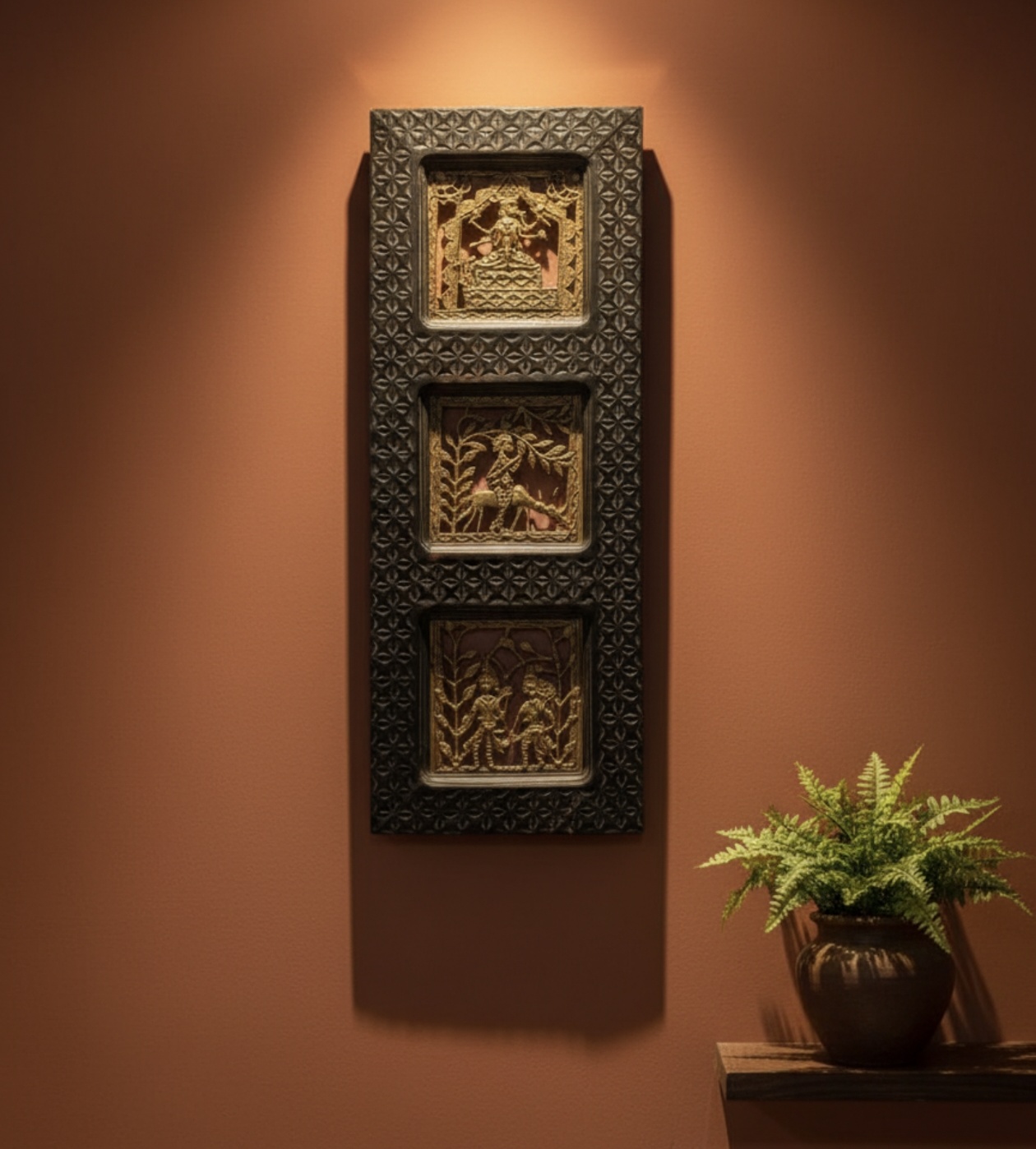 Handcrafted Vertical Dokra Wooden Frame Panel (8 x 24 inches | 50 pcs)