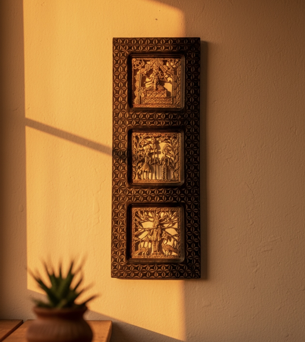 Handcrafted Vertical Dokra Wooden Frame Panel (8 x 24 inches | 50 pcs)
