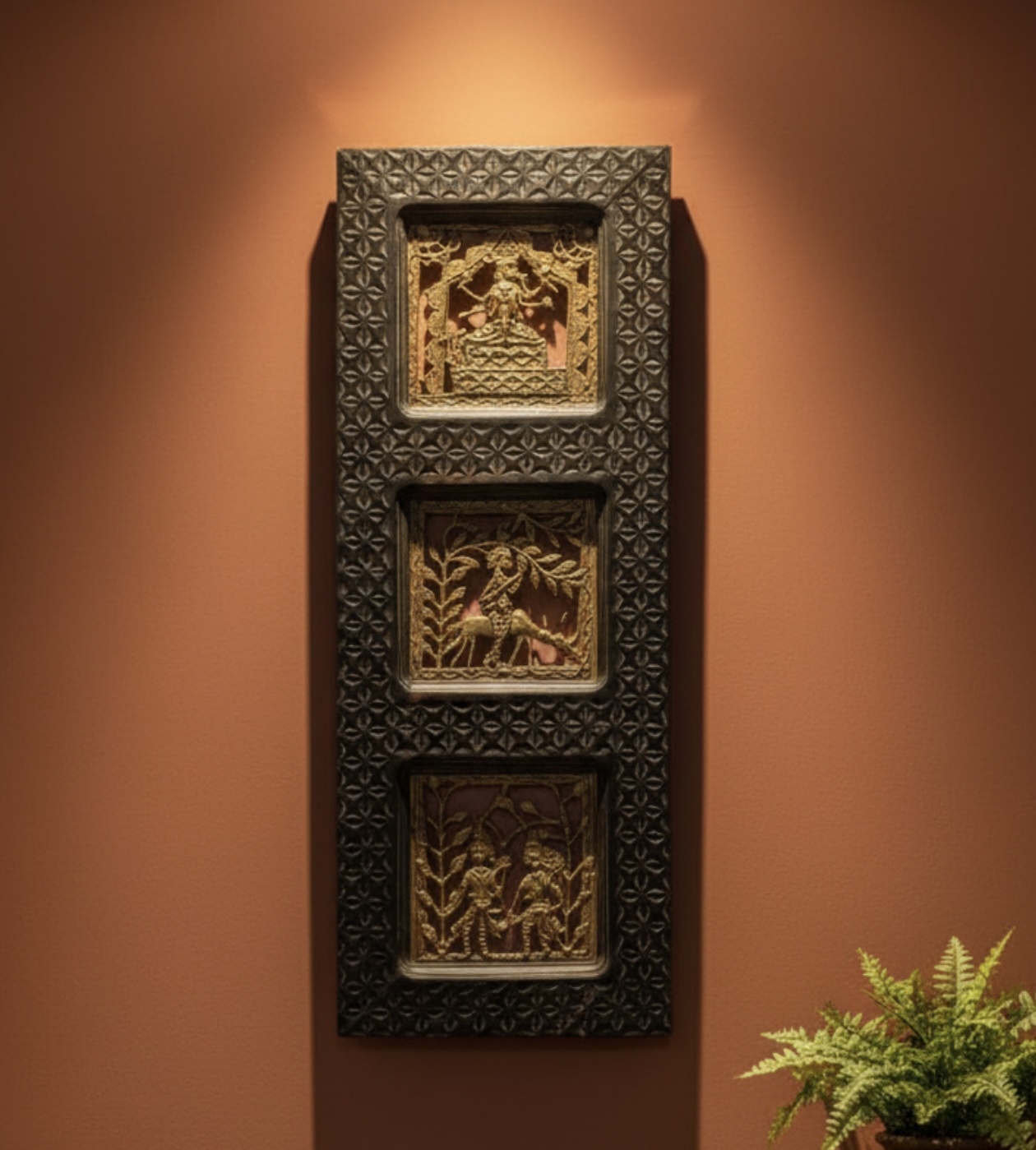 Handcrafted Vertical Dokra Wooden Frame Panel (8 x 24 inches | 50 pcs)