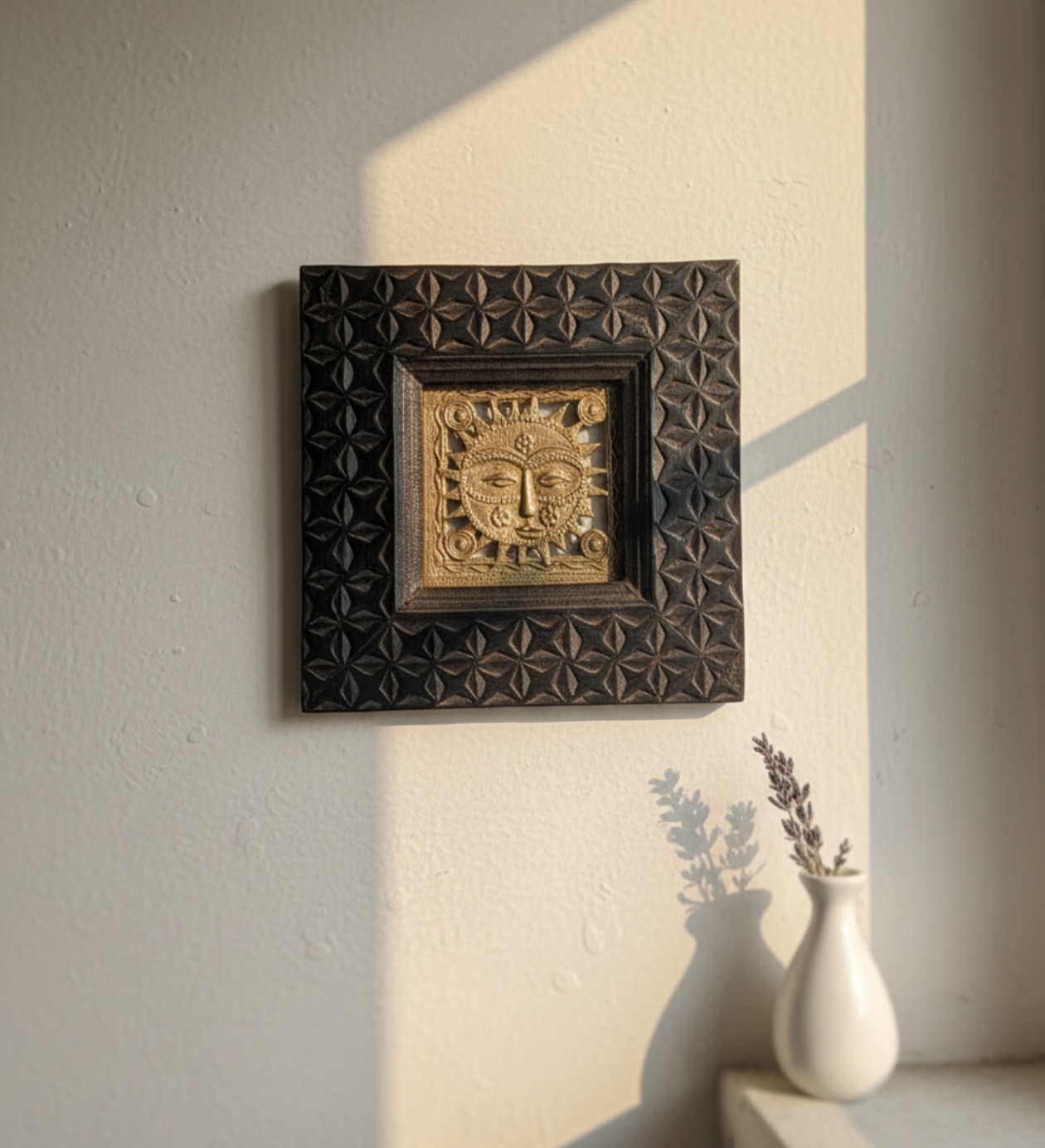 Handcrafted Dokra Wooden Frame with Tribal Motif (7 x 7 inches | 50 pcs)