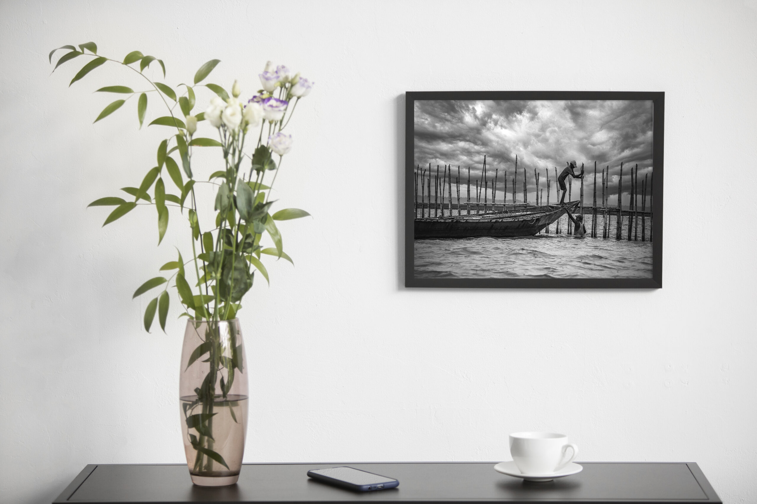 Premium Black & White Photographic Art – "Saving the Boat" at Chilika Lake, Odisha by Sayantan Sengupta (8"x12") | Indi Temptation