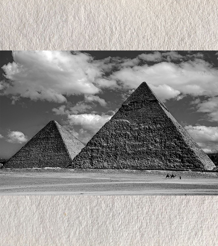 Premium Black & White Photographic Art – Timeless Geometry: Pyramids of Cairo by Sayantan Sengupta (8"x12") | Indi Temptation