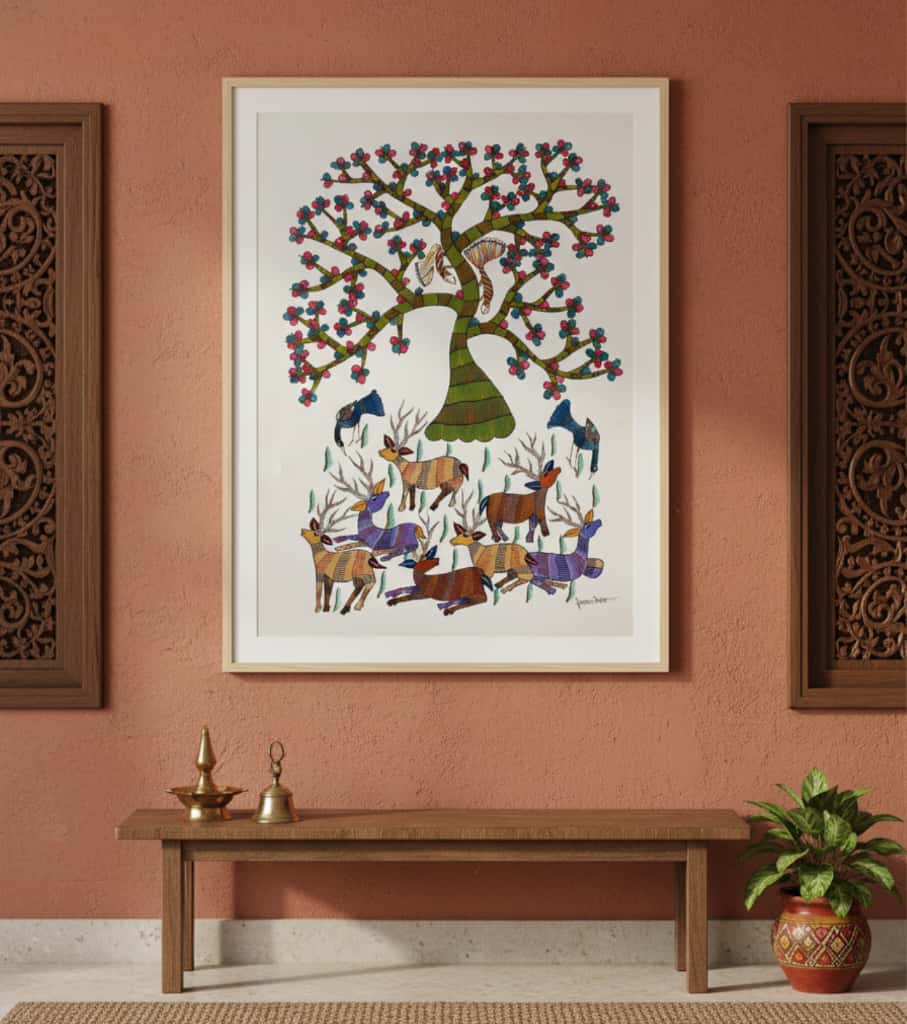 Authentic Gond Painting "Forest Deer Sanctuary" | Handmade Tribal Art (36" x 24") | Indi Temptation