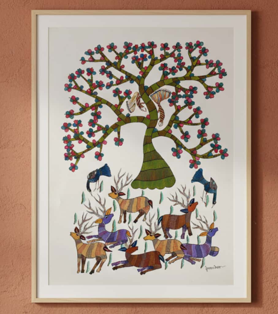 Authentic Gond Painting "Forest Deer Sanctuary" | Handmade Tribal Art (36" x 24") | Indi Temptation