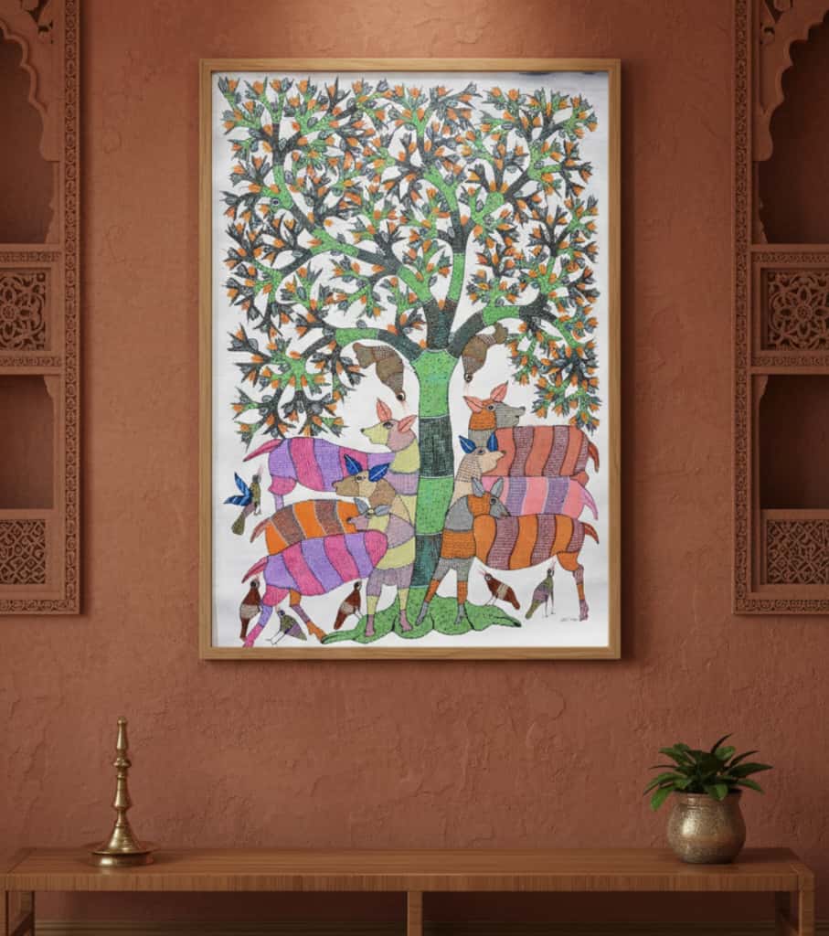 Authentic Gond Painting "Vibrant Herd" | Handmade Tribal Art (36" x 24") | Indi Temptation