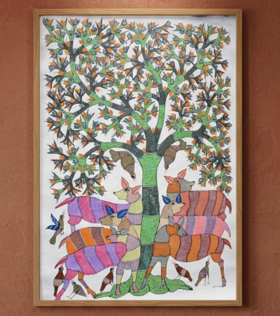 Authentic Gond Painting "Vibrant Herd" | Handmade Tribal Art (36" x 24") | Indi Temptation