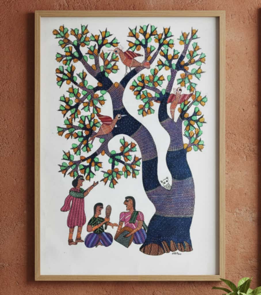 Authentic Gond Painting "Tribal Tree of Life" | Handmade Indian Folk Art (36" x 24") | Indi Temptation