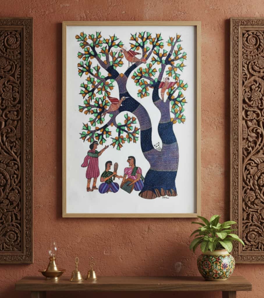 Authentic Gond Painting "Tribal Tree of Life" | Handmade Indian Folk Art (36" x 24") | Indi Temptation