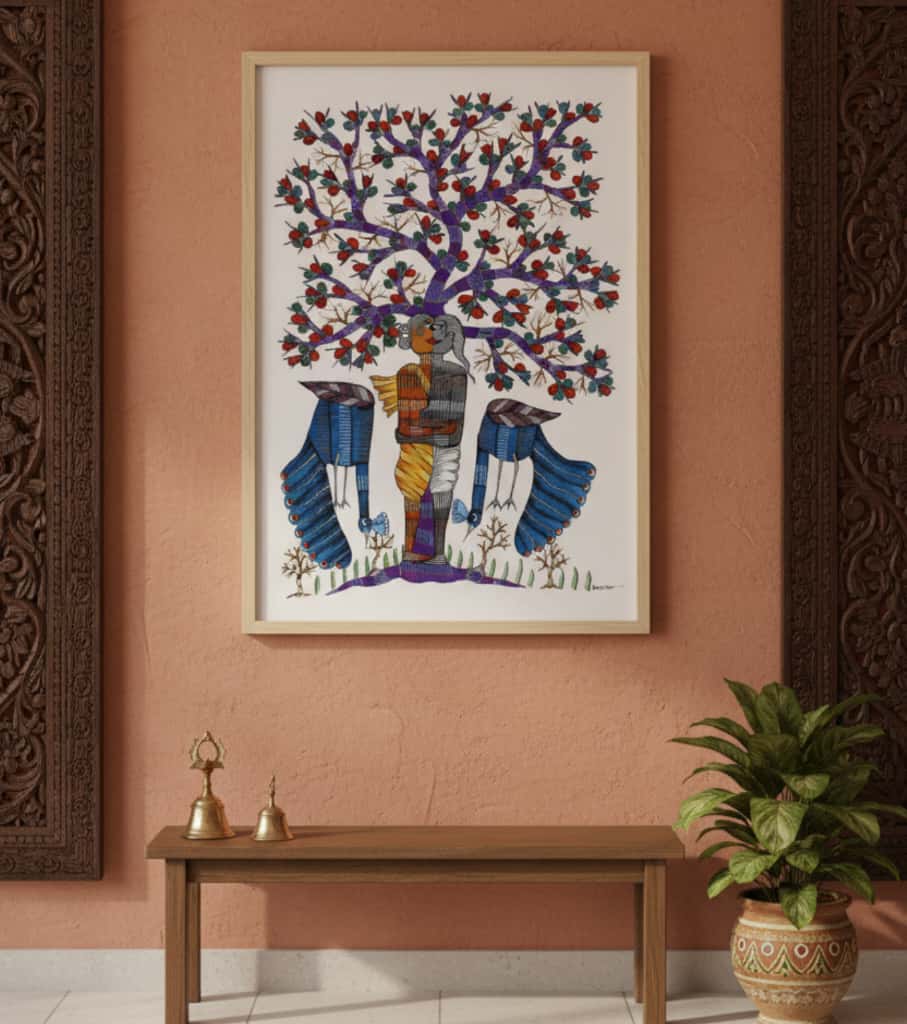 Authentic Gond Painting "Tree of Life" with Guardian Birds | Handmade Tribal Art (36" x 24") | Indi Temptation