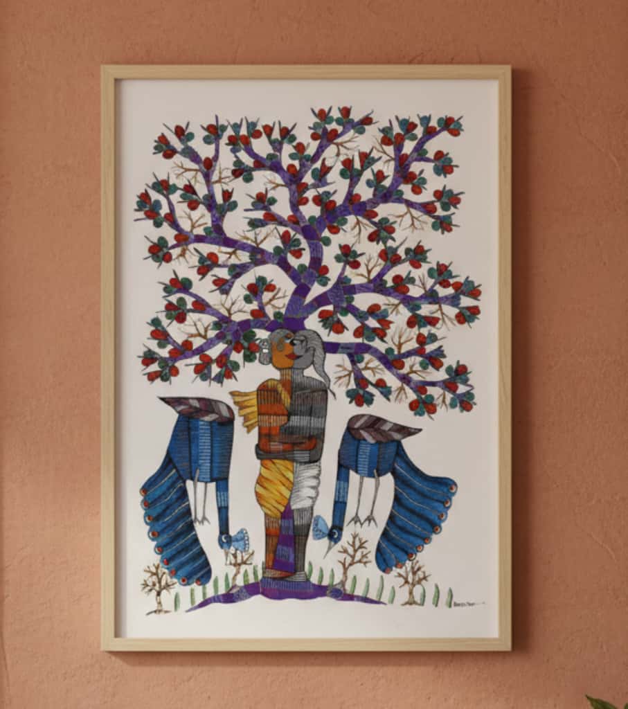 Authentic Gond Painting "Tree of Life" with Guardian Birds | Handmade Tribal Art (36" x 24") | Indi Temptation