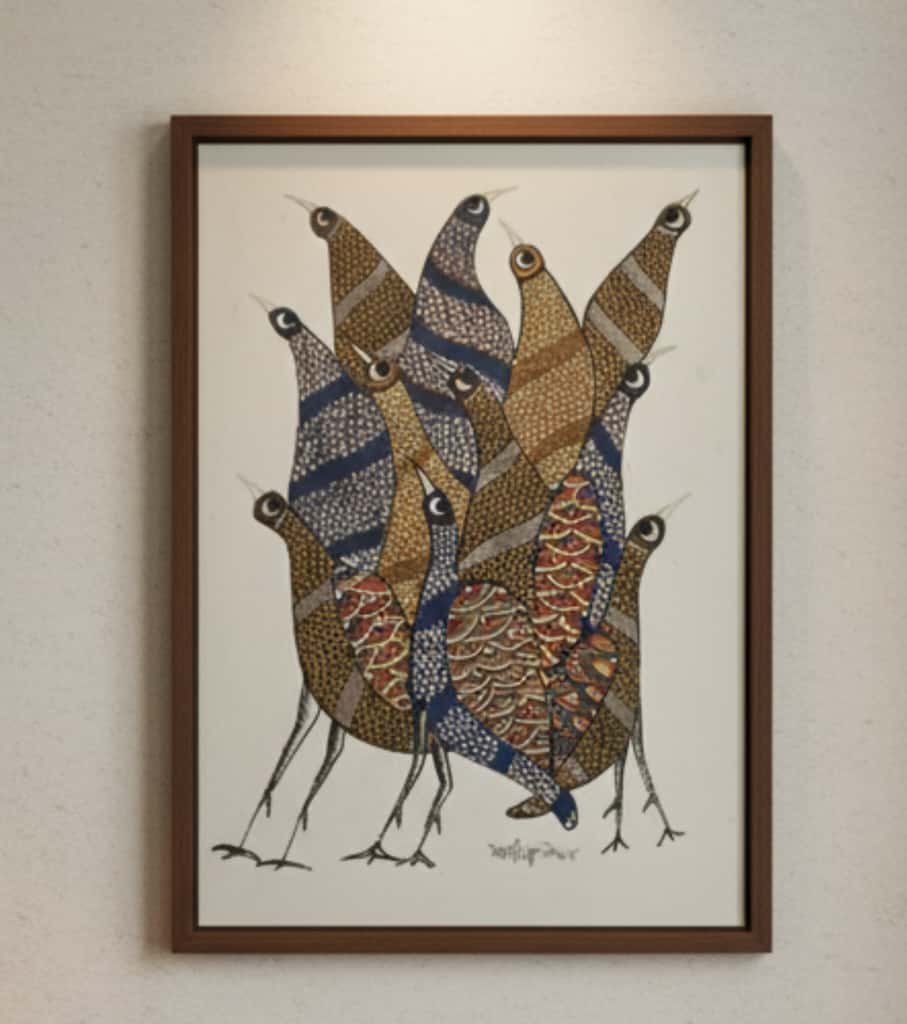 Authentic Gond Painting "Cluster of Birds" | Handmade Tribal Folk Art (11" x 15") | Indi Temptation