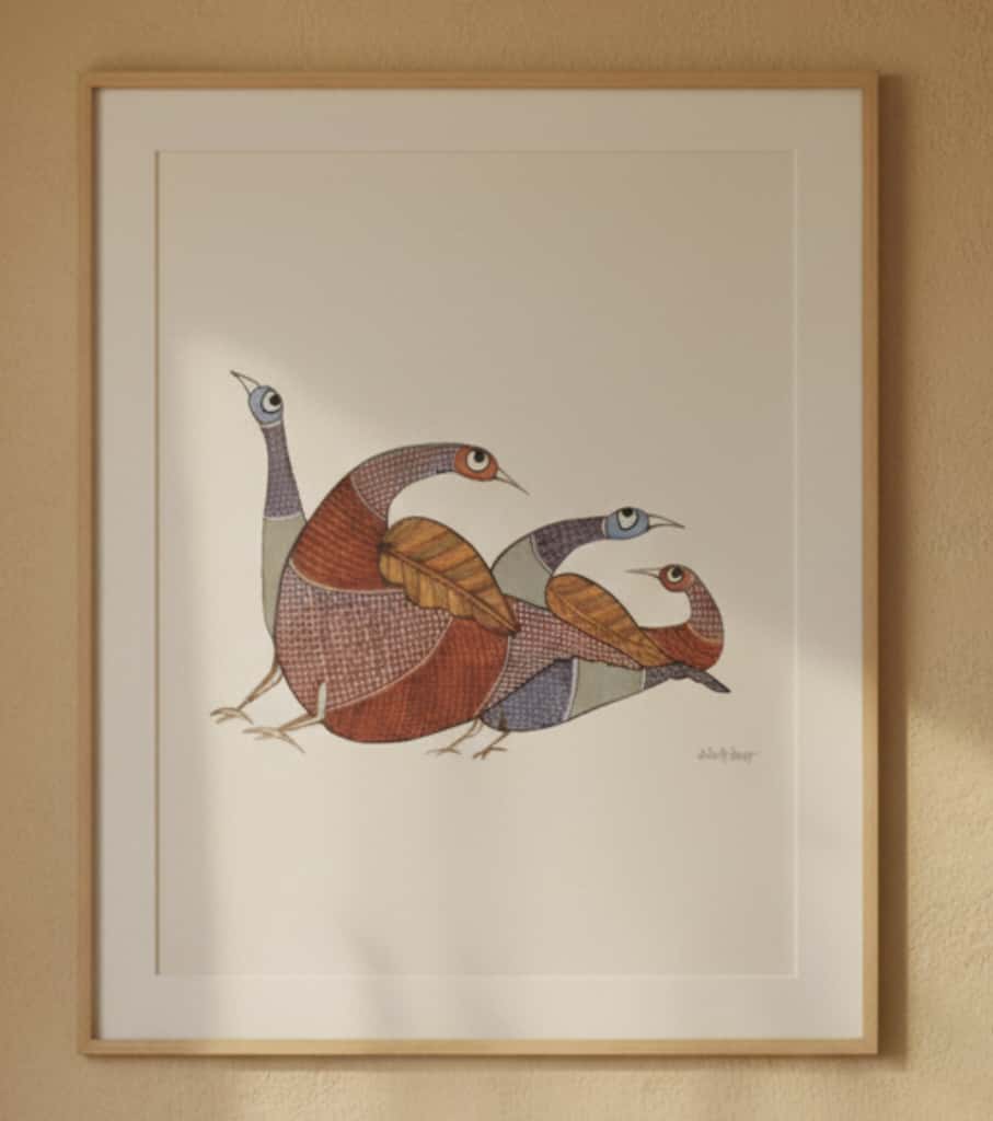 Authentic Gond Painting: "Group of Stylized Birds" | Handmade Tribal Folk Art (11" x 15") | Indi Temptation