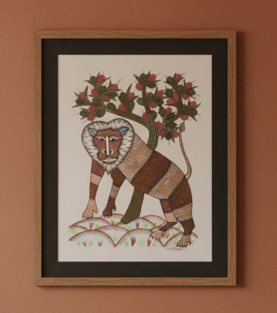Authentic Gond Painting: "Majestic Monkey & Tree Art" | Handmade Tribal Folk Art (11" x 15") | Indi Temptation