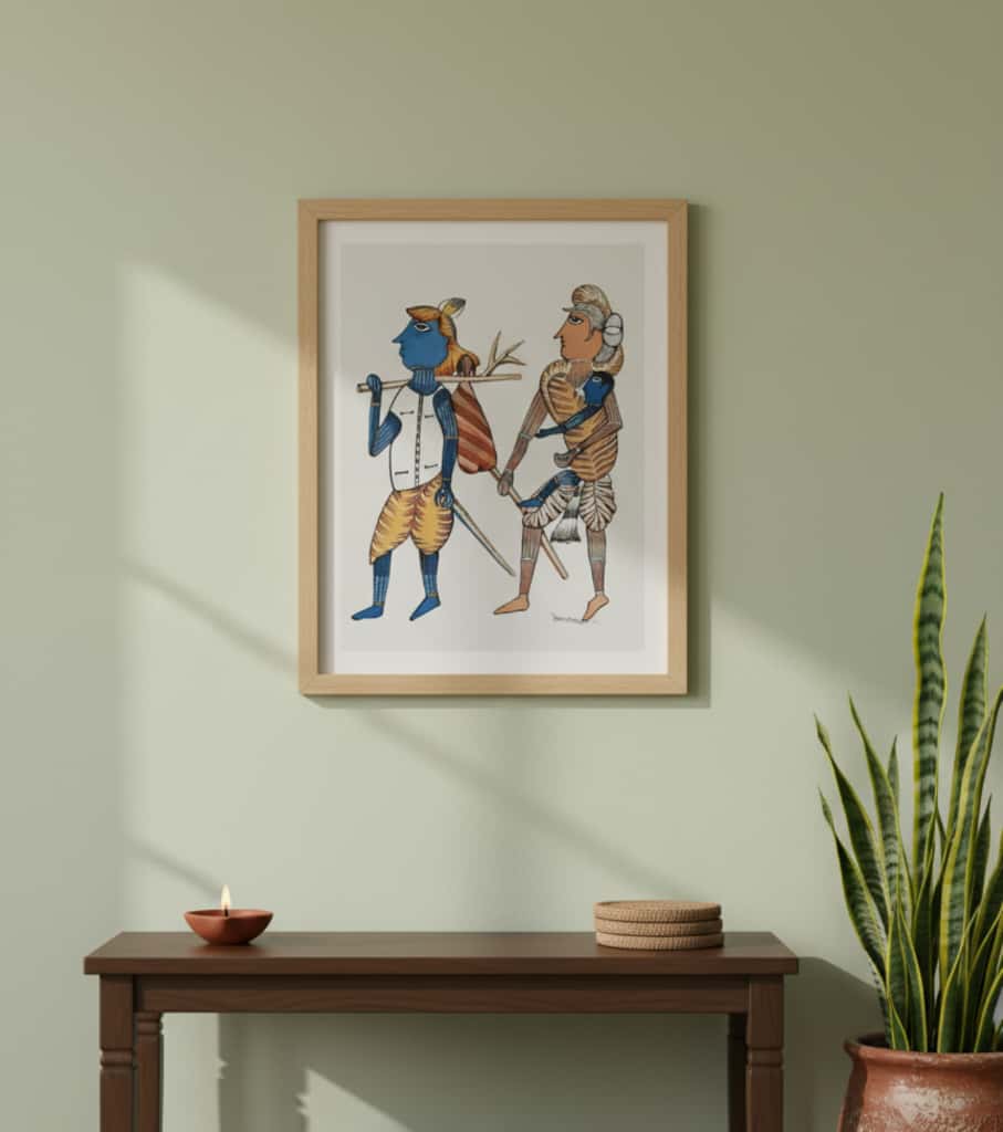 Authentic Gond Painting: "Tribal Family Journey Scene" | Premium Handmade Folk Art (11" x 15") | Indi Temptation