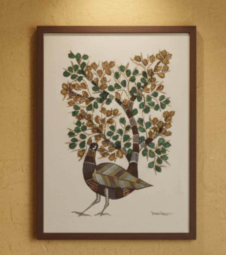 Authentic Gond Painting: Bird Merging with Tree Of Life | Handmade Tribal Folk Art (11" x 15") | Indi Temptation