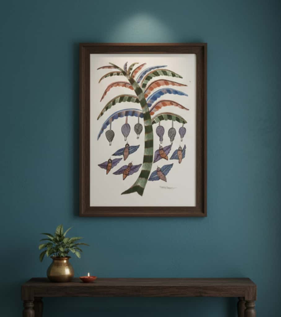 Authentic Gond Painting: Birds Under the Tree of Life | Handmade Tribal Folk Art (11" x 15") | Indi Temptation