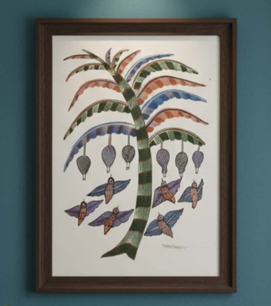 Authentic Gond Painting: Birds Under the Tree of Life | Handmade Tribal Folk Art (11" x 15") | Indi Temptation