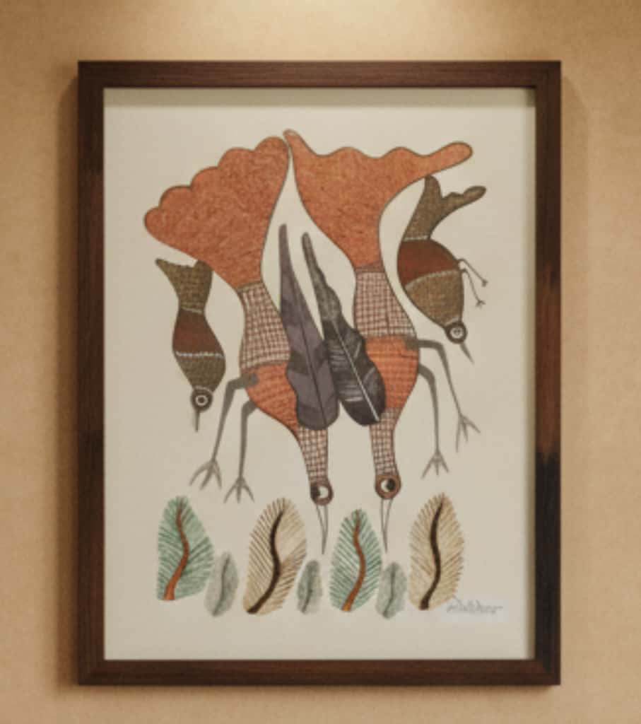 Authentic Gond Painting: "Group of Forest Birds Feeding" | Handmade Tribal Folk Art (11" x 15")