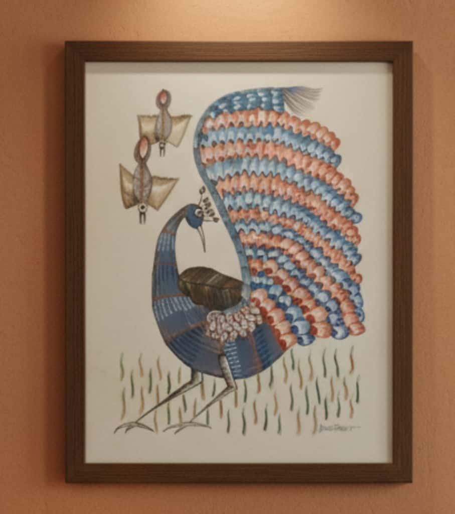 Authentic Gond Painting: "Majestic Peacock Tribal Art" | Premium Handmade Folk Art (11" x 15")