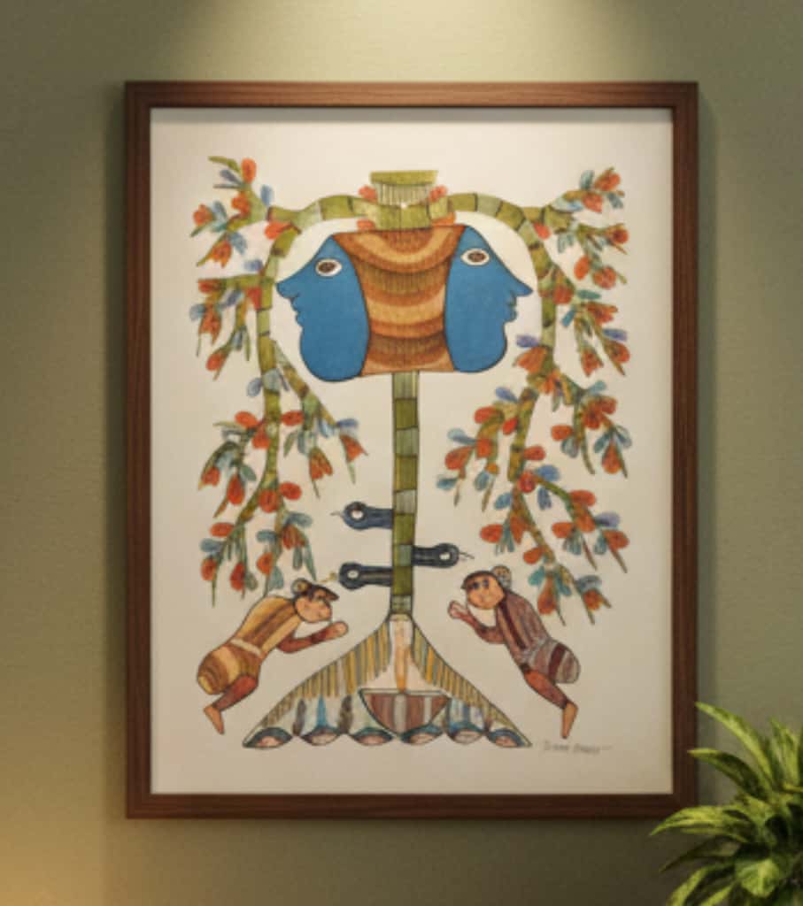 Authentic Gond Painting: "Pot of Plenty & Harvest Motif" | Handmade Tribal Art (11" x 15") | Indi Temptation