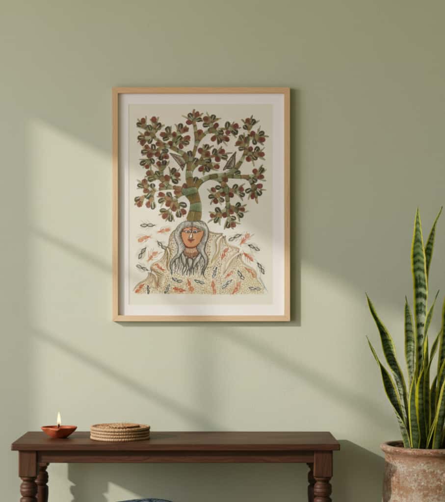 Authentic Gond Painting: "Mother Earth & Tree of Life Theme" | Handmade Tribal Folk Art (11" x 15") | Indi Temptation
