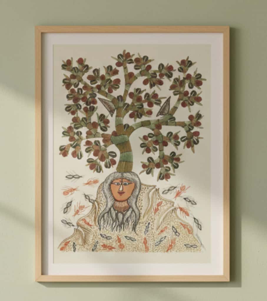 Authentic Gond Painting: "Mother Earth & Tree of Life Theme" | Handmade Tribal Folk Art (11" x 15") | Indi Temptation