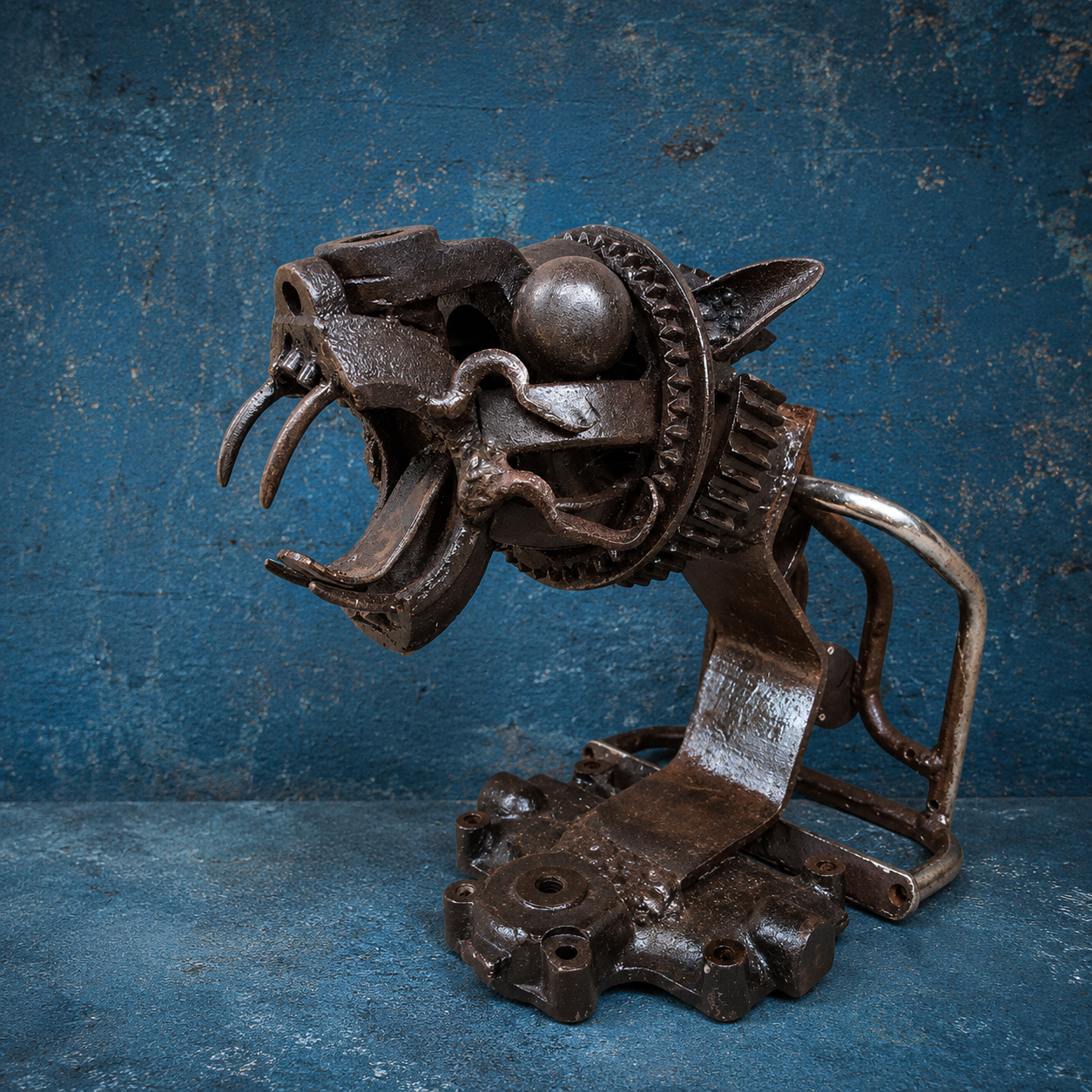 Metal Wolf Head Sculpture