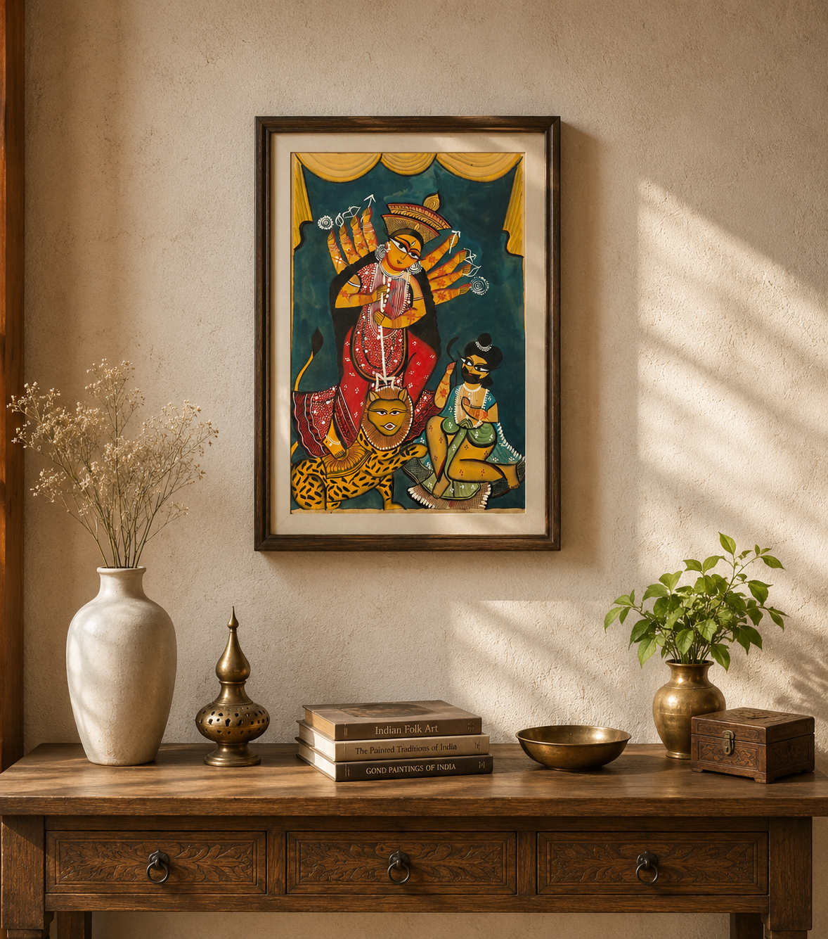 Mahishasura Mardini Durga Kalighat Pattachitra