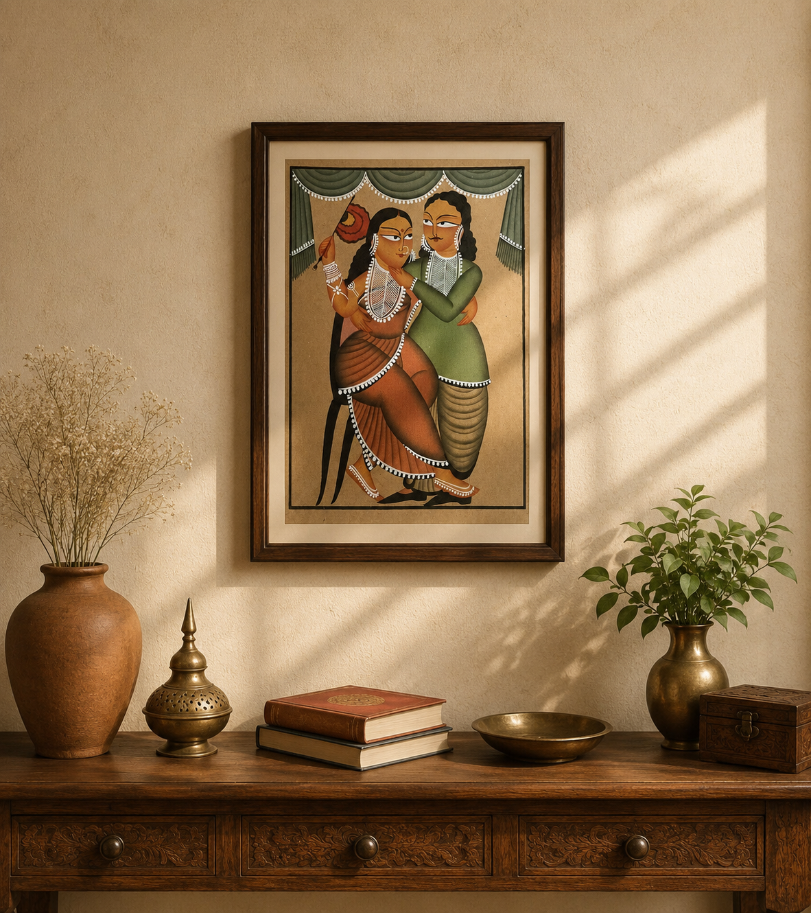 Companionship Kalighat Pattachitra