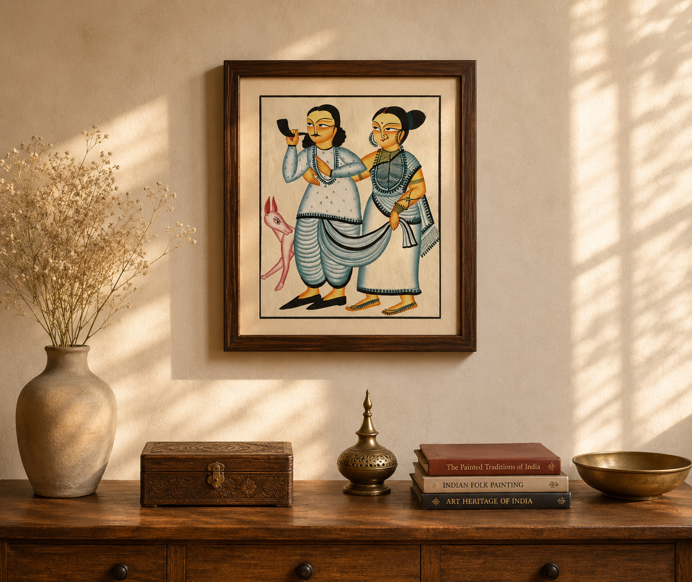 Bengali Couple Kalighat Pattachitra