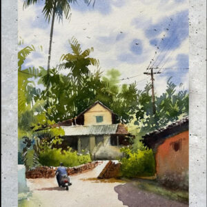 Morning Ride in Mafaswal – A3 Watercolor by Ranjan Kurmi