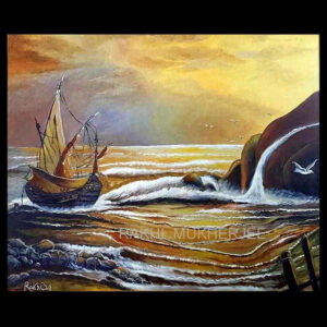 Golden Voyage – Mixed Media Canvas Painting by Rakhi Mukherjee